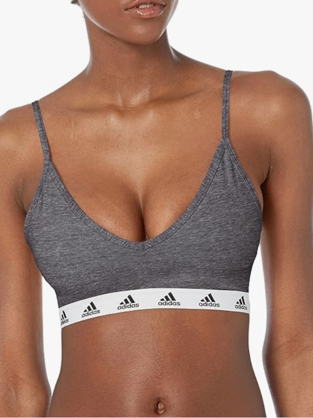 adidas Gray V-Neck Logo Elastic Sports Bralette XS DD